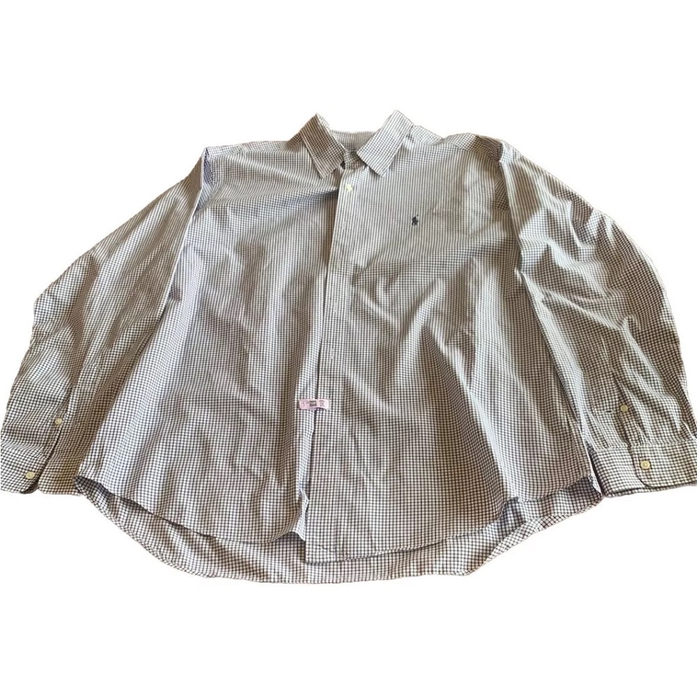 Ralph Lauren Men's Long Sleeved Dress Shirt XXL. Blue & White Fine Checked